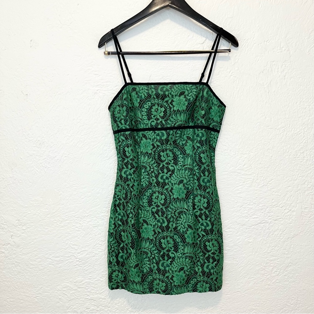 Pretty Little Thing Dress Mini Green Black Lace 6